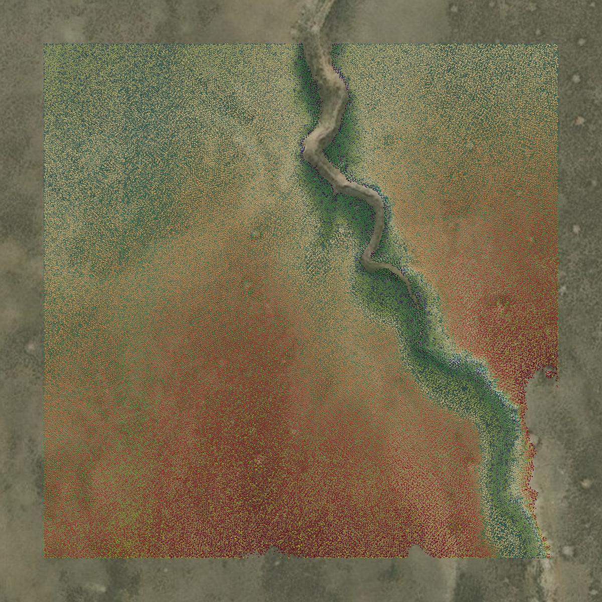 This image shows a LiDAR point cloud in Fremont County created using GIS data in Equator.