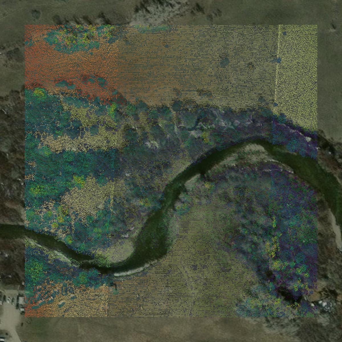This image shows a LiDAR point cloud in Fremont County created using GIS data in Equator.