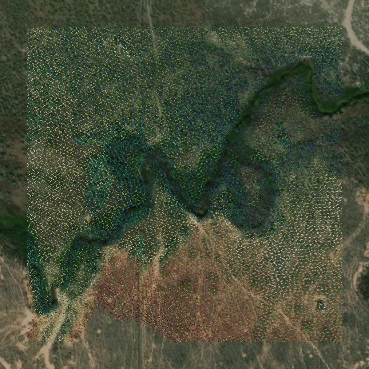 This image shows a LiDAR point cloud in Hot Springs County created using GIS data in Equator.