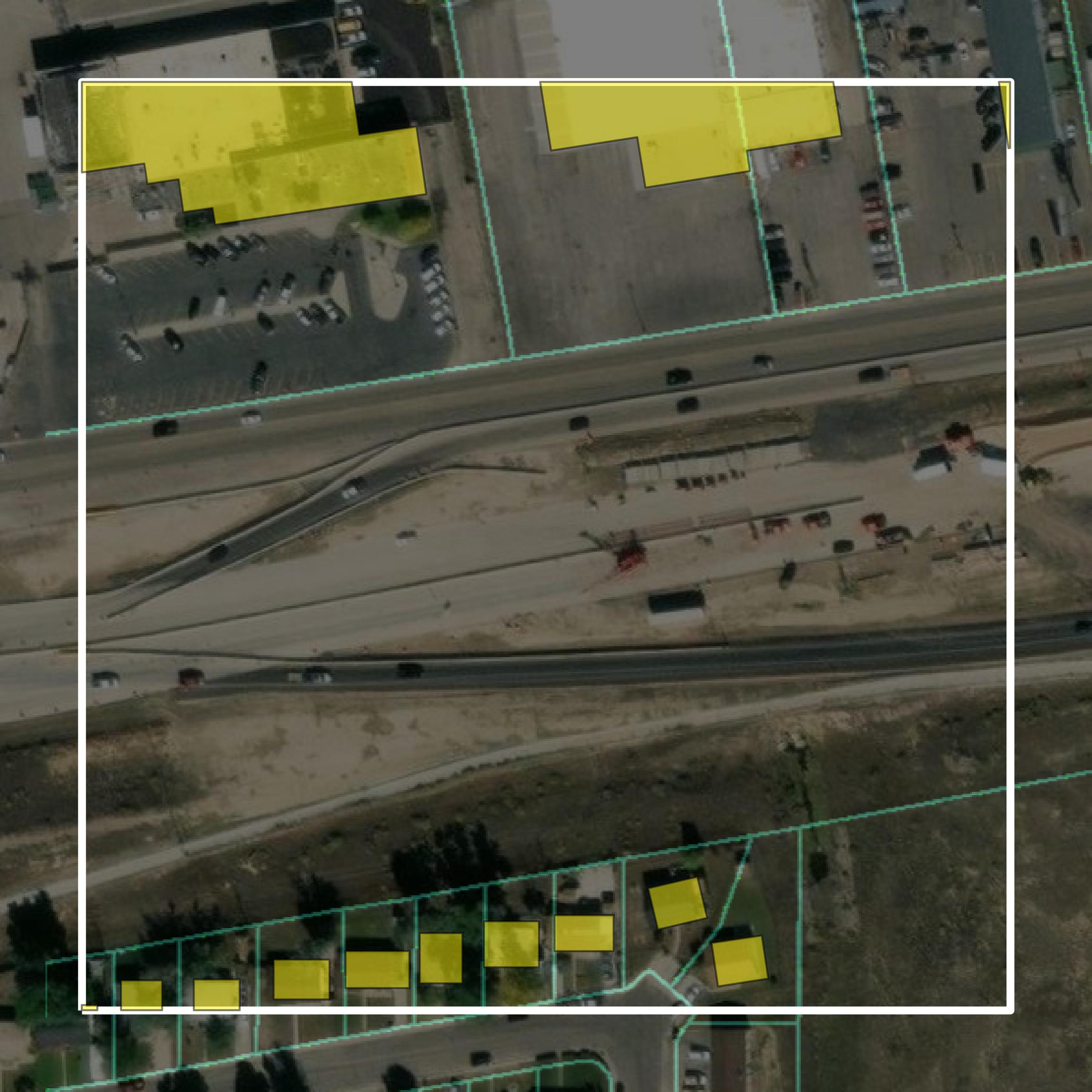 This image shows parcel and building data in Natrona County created using GIS data in Equator.