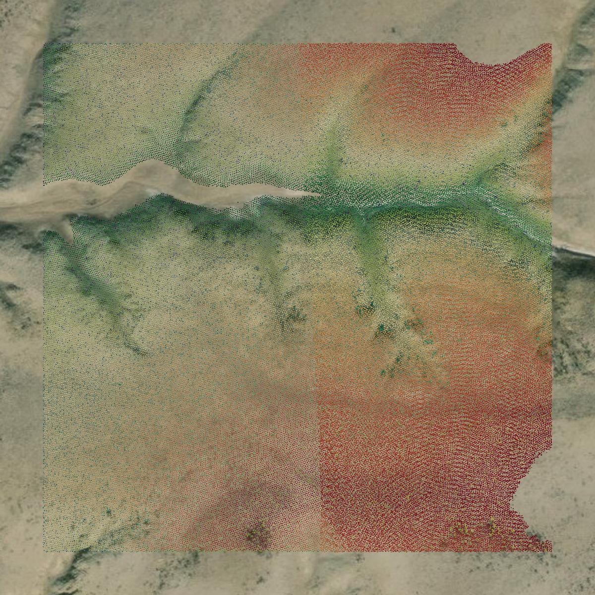 This image shows a LiDAR point cloud in Natrona County created using GIS data in Equator.