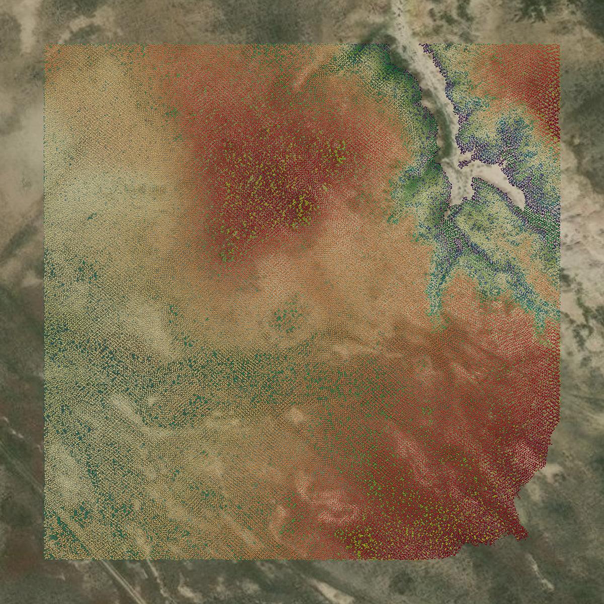 This image shows a LiDAR point cloud in Natrona County created using GIS data in Equator.