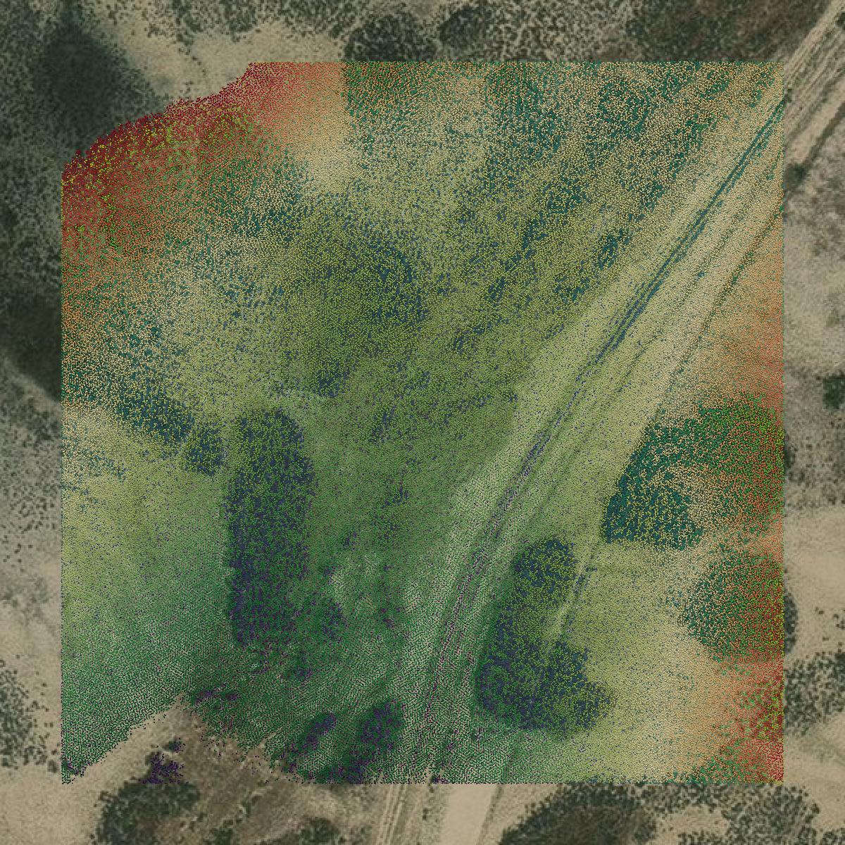 This image shows a LiDAR point cloud in Sweetwater County created using GIS data in Equator.