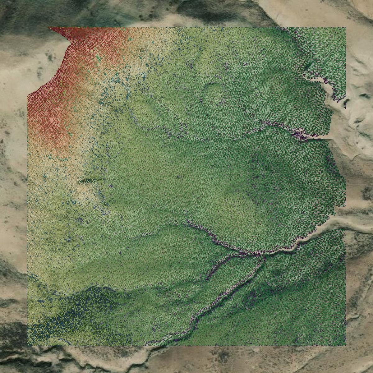 This image shows a LiDAR point cloud in Sweetwater County created using GIS data in Equator.