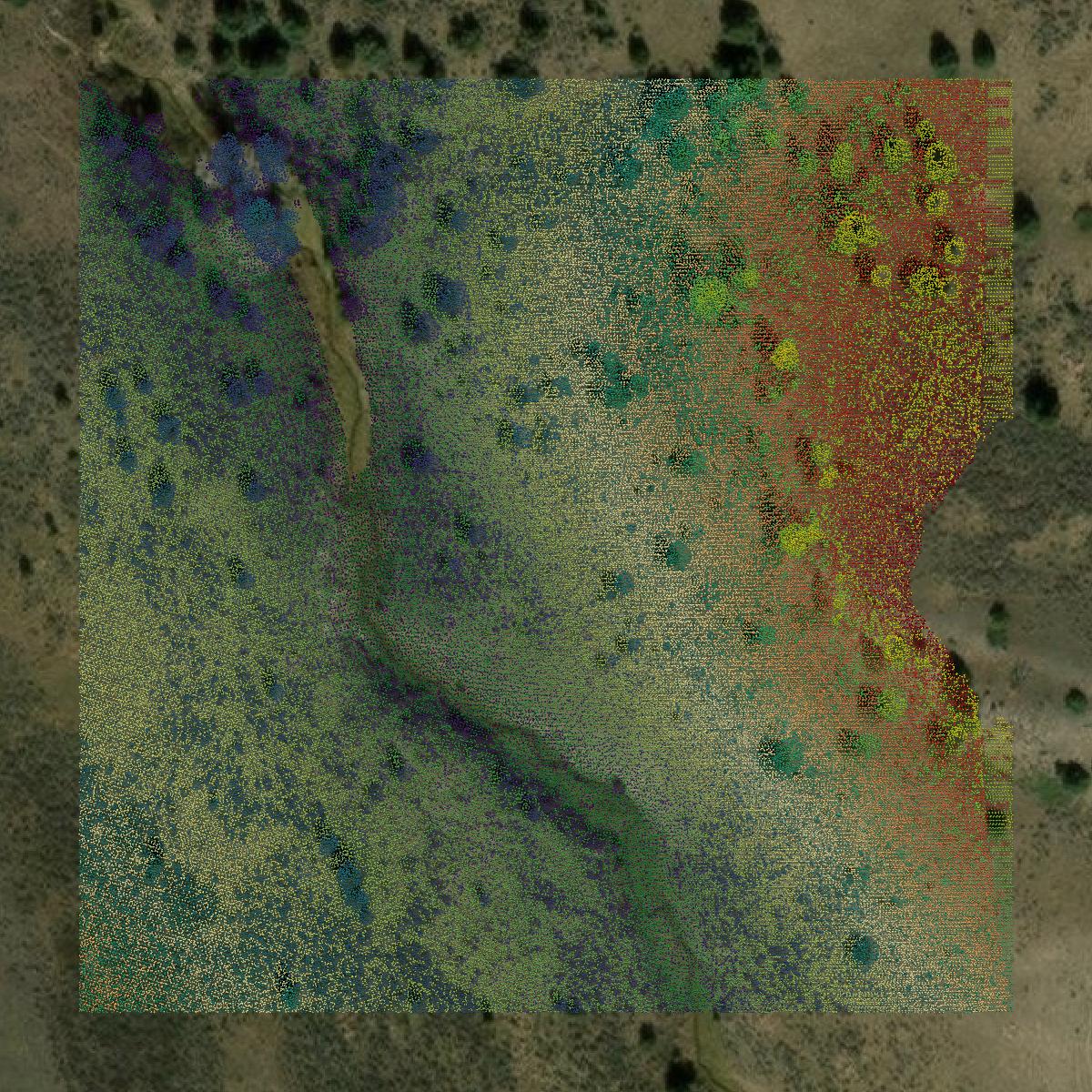 This image shows a LiDAR point cloud in Washakie County created using GIS data in Equator.